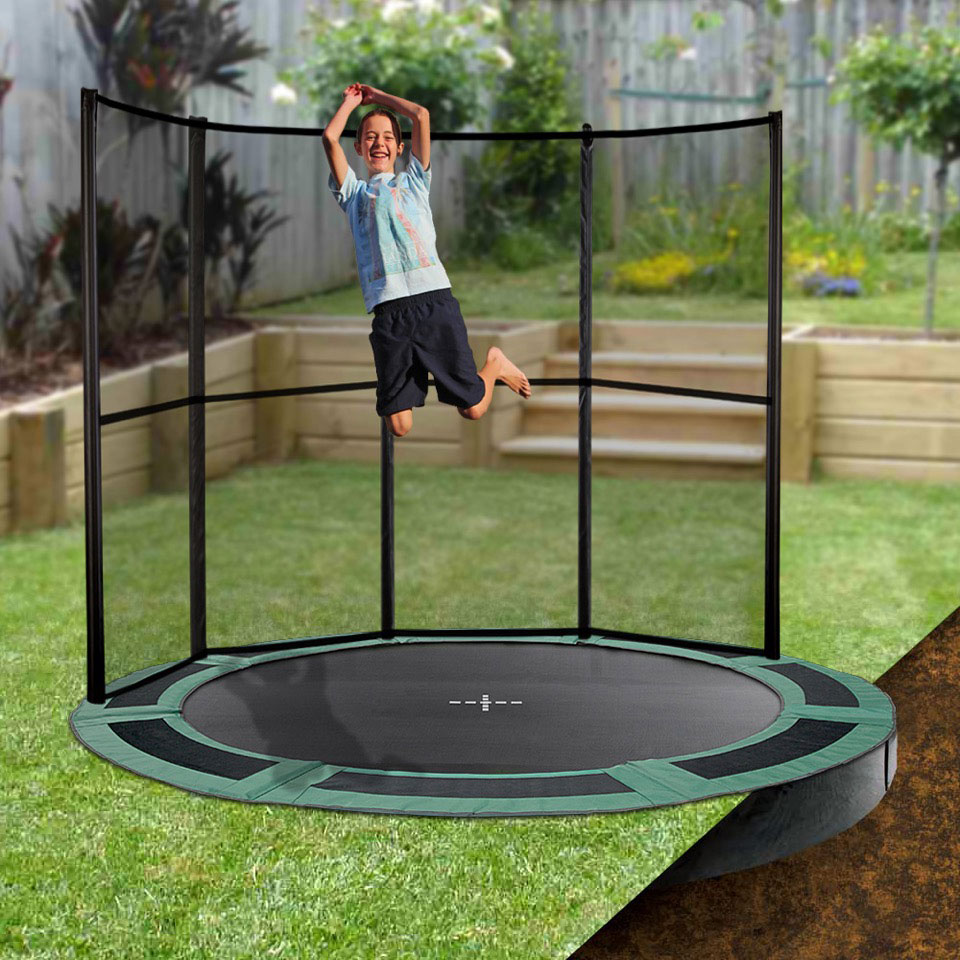 10ft Round Inground Trampoline with half enclosure