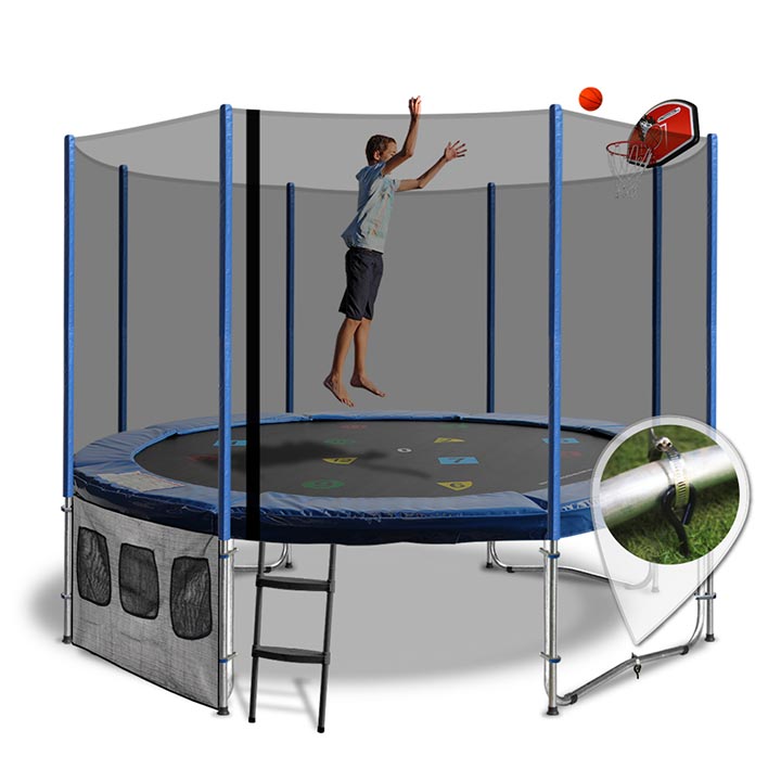12ftTrampoline Trampoline 12ft with Slam Dunk Kit with Blue nets and pads