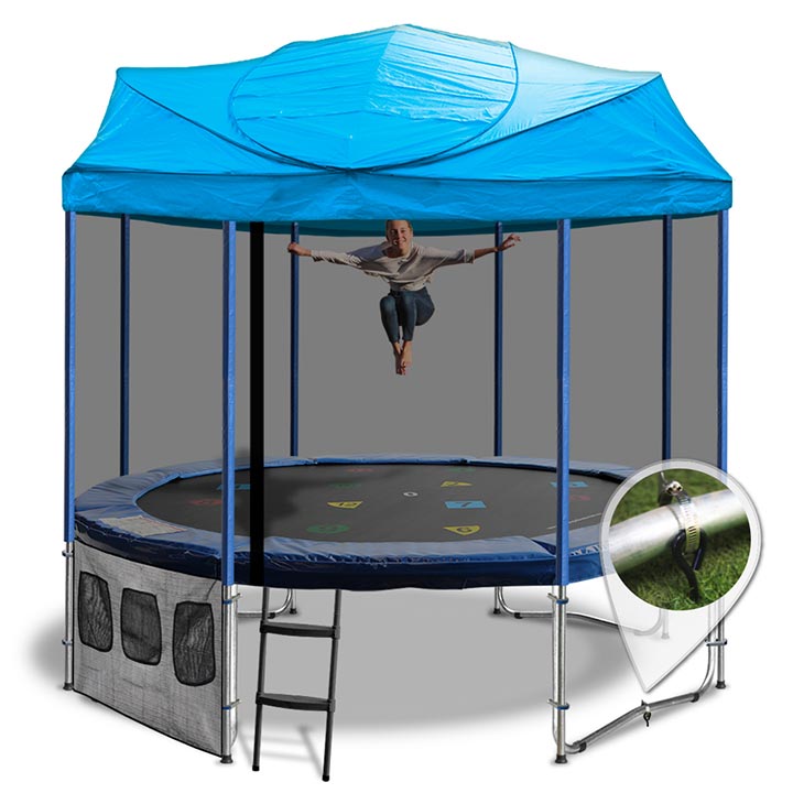 14ft Trampoline with a Blue Roof What a great idea.