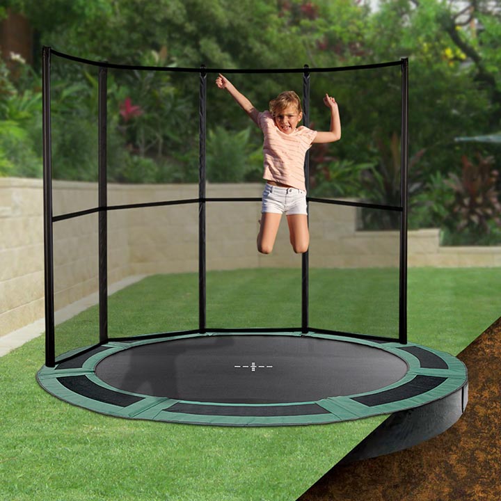 8ft Round Inground Trampoline with half enclosure