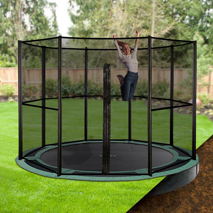 trampoline trampolines ground inground backyard enclosure round 12ft installation oztrampolines fun keep whilst letting stylish looking built play oz safe